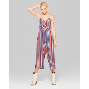 Wild Fable Sz MED Red White Blue  Striped Cutout Front Jumpsuit Wide Leg Cropped